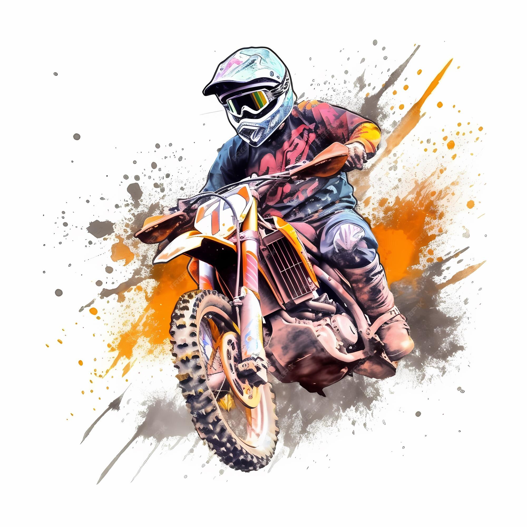 Corrida de piloto de motocross em aquarela