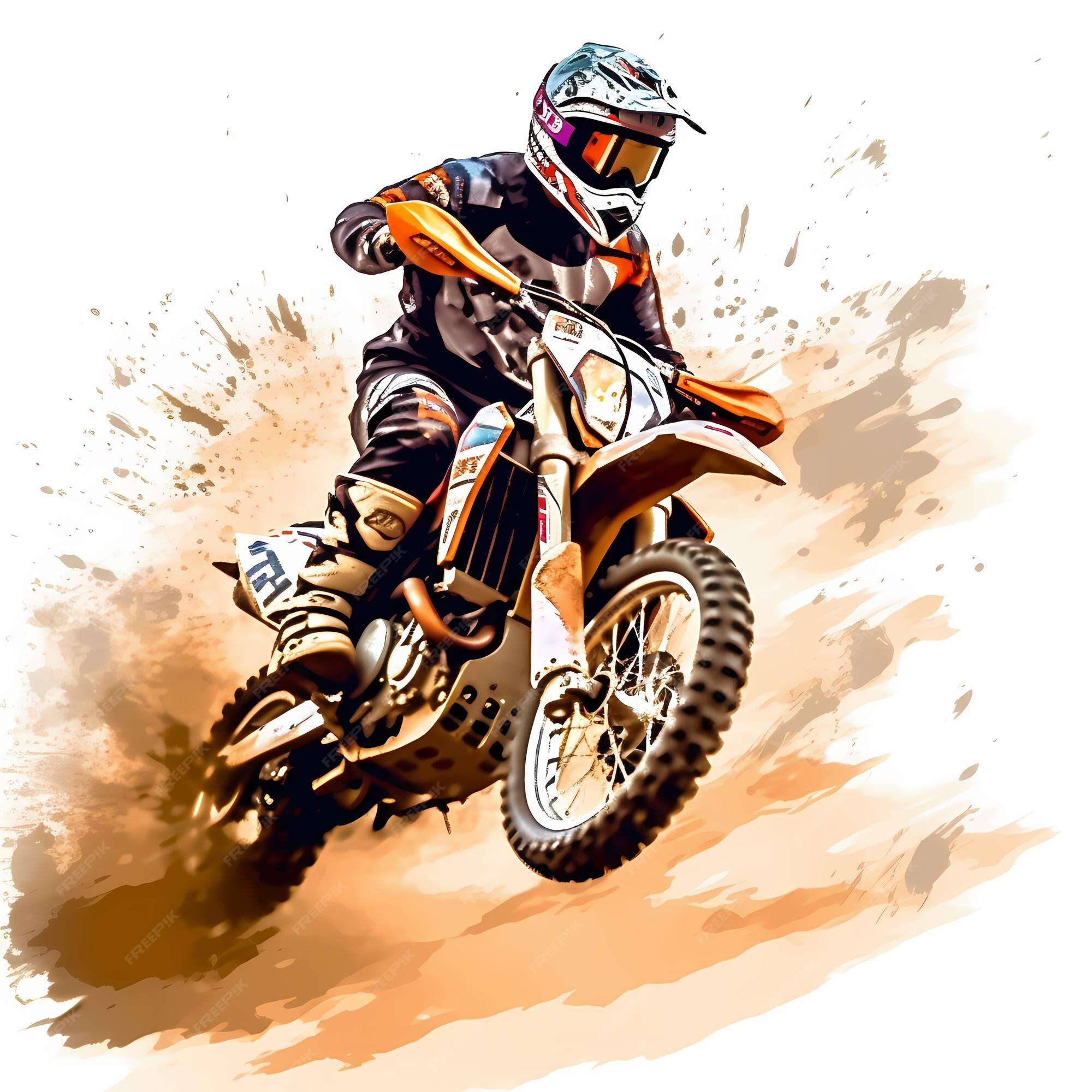 Corrida de piloto de motocross em aquarela