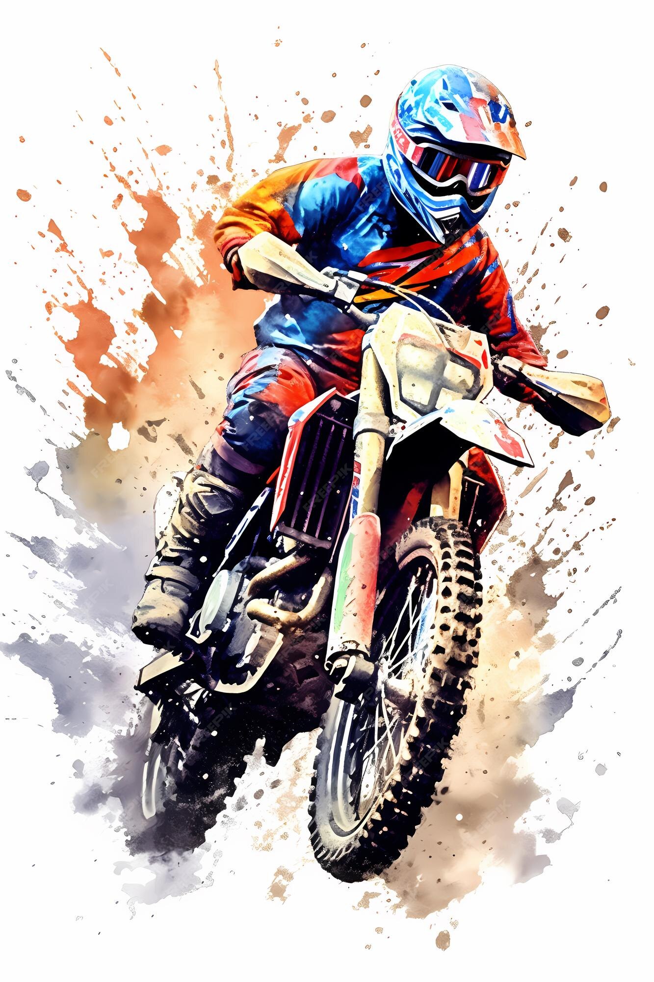 Corrida de piloto de motocross em aquarela