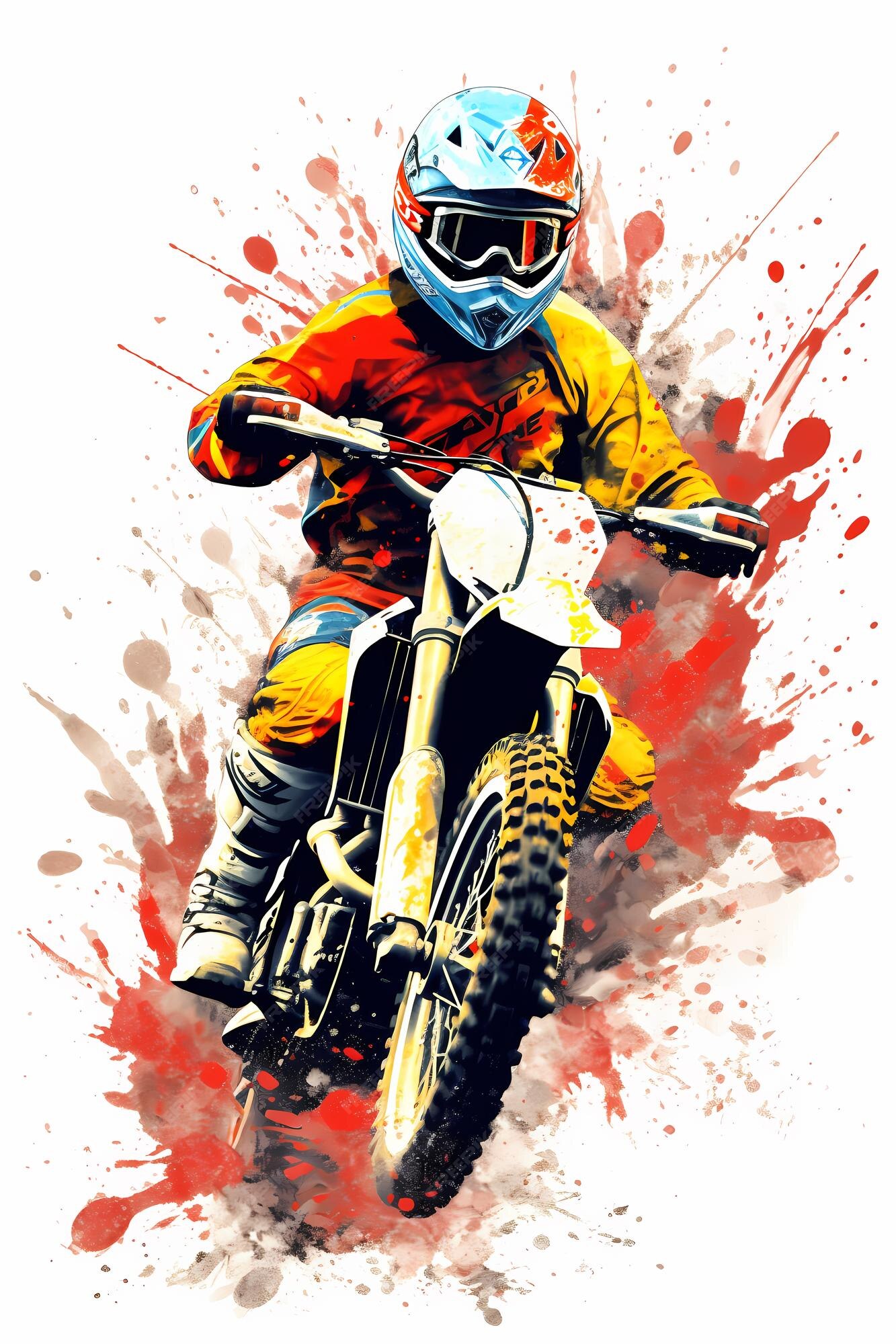 Corrida de piloto de motocross em aquarela