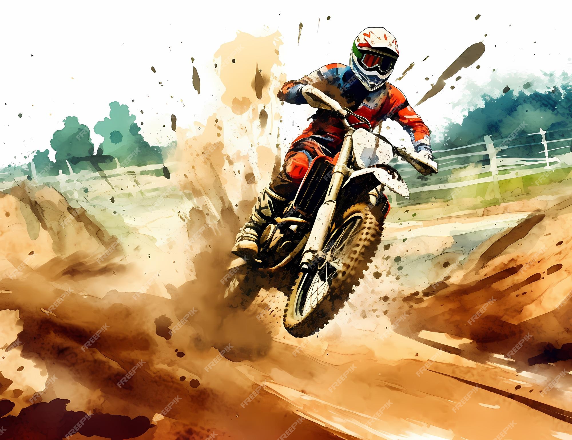 Corrida de piloto de motocross em aquarela