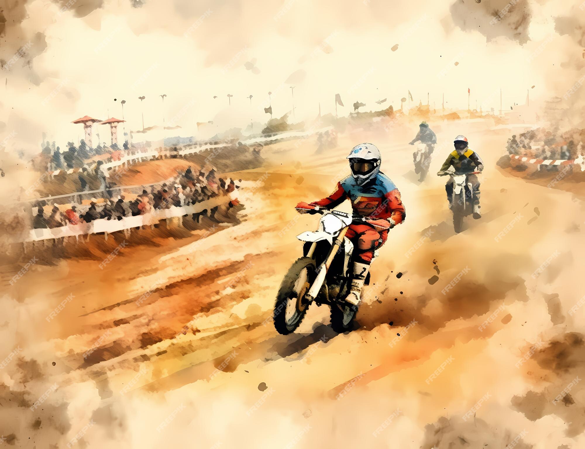 Corrida de piloto de motocross em aquarela