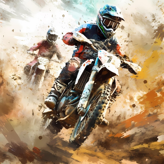 corrida de piloto de motocross em aquarela