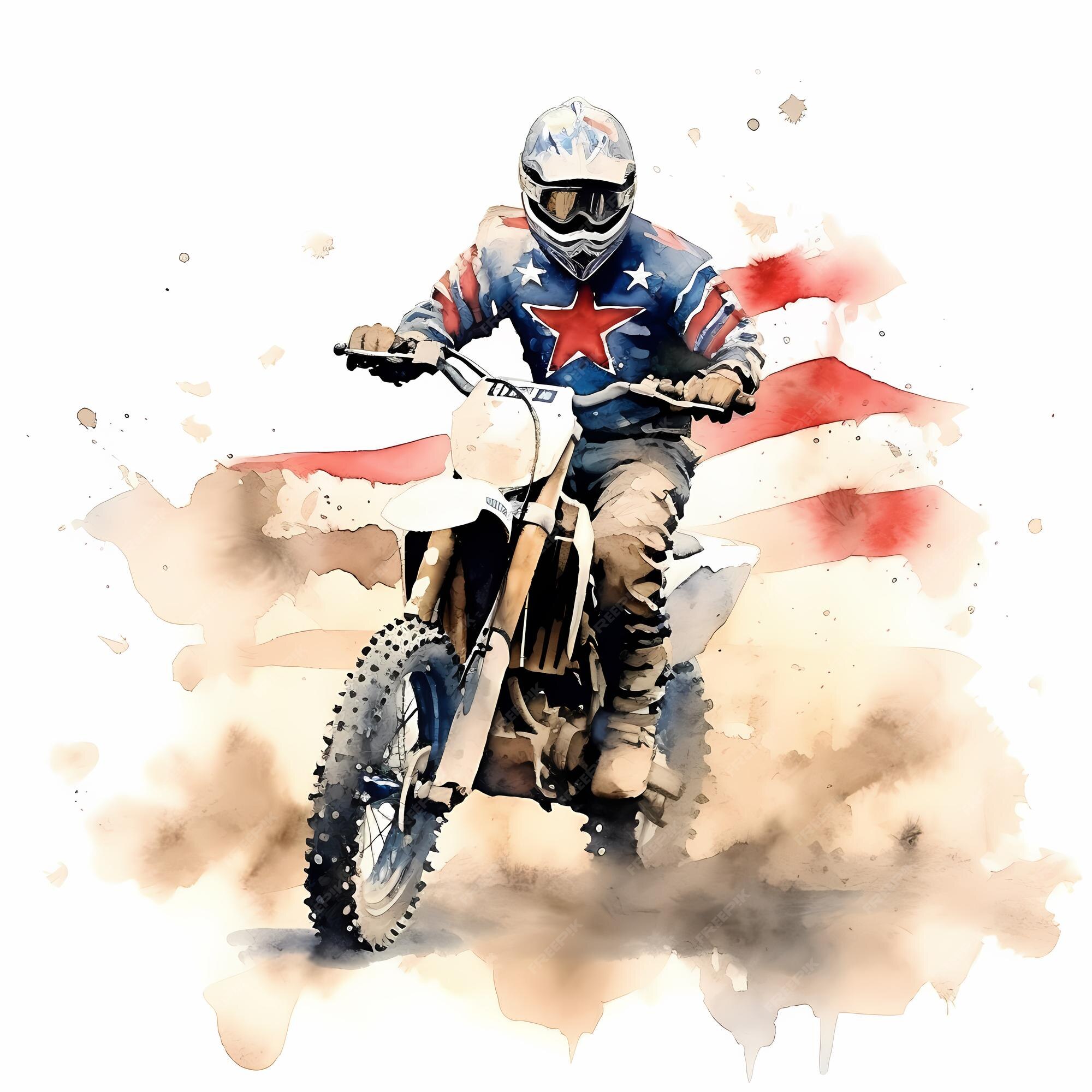 Corrida de piloto de motocross em aquarela