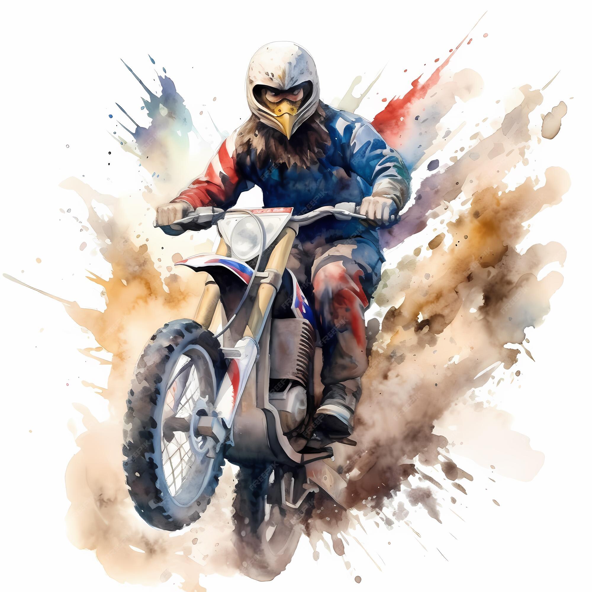 Corrida de piloto de motocross em aquarela