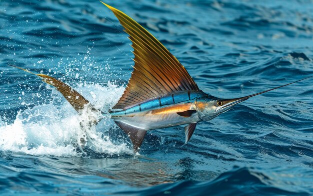 Corrida dinâmica de peixes-vela no oceano