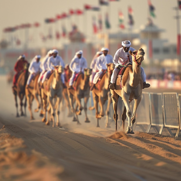 Foto corrida tradicional de camelos começa no kuwait
