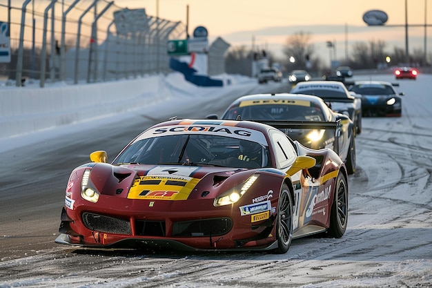 Foto corridas de carros esportivos em circuitos com neve de inverno