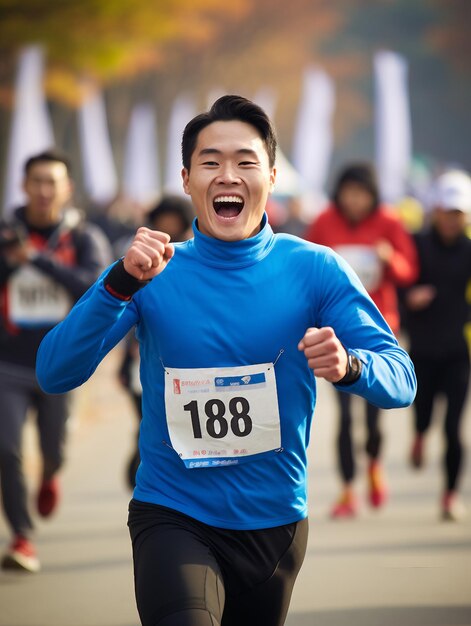 Corriendo por la calle en una carrera de maratón