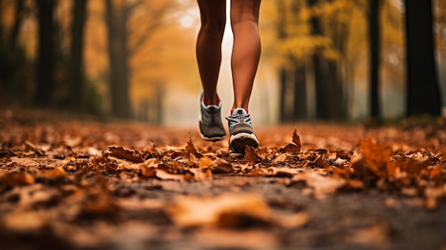 corriendo en el parque en otoño