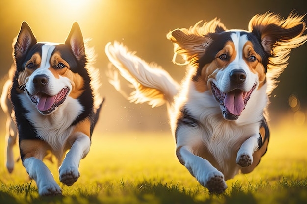Corriendo perros felices primer plano movimiento desenfoque fondo ai generativo