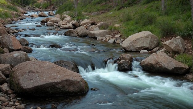 una corriente de agua con rocas en ella