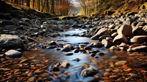 Corriente de otoño con rocas Uhd Imagen de una corriente de colina con pequeñas piedras de río