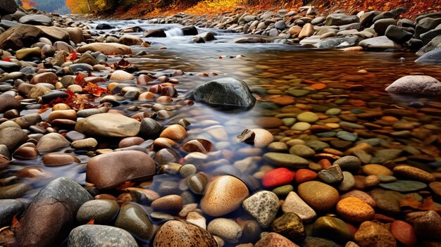 La corriente de otoño Technicolor Paisajes de ensueño de rocas y madera