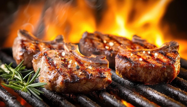 Cortadas de cordero a la parrilla en una parrilla