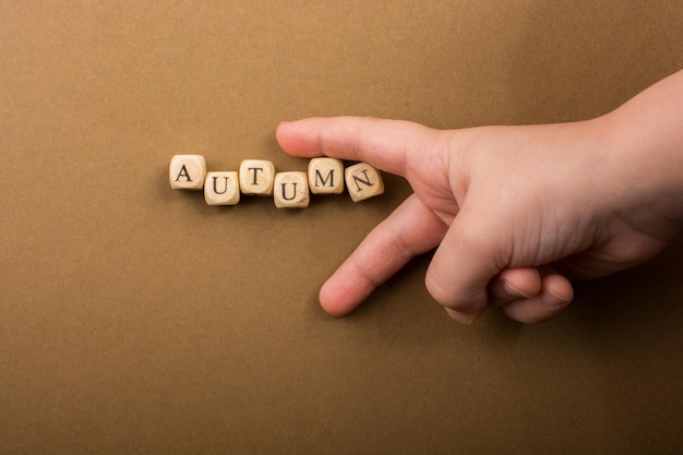 Cortado à mão por formas de cubo com texto de outono na mesa