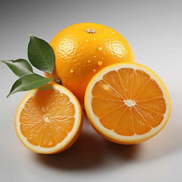 Cortado naranja es cortado a la mitad es cortado medio fotorealista Hd sobre fondo blanco
