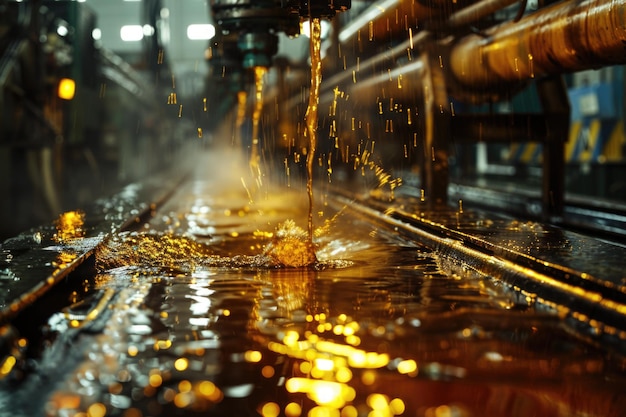 El cortador industrial de chorro de agua en acción en una fábrica de acero