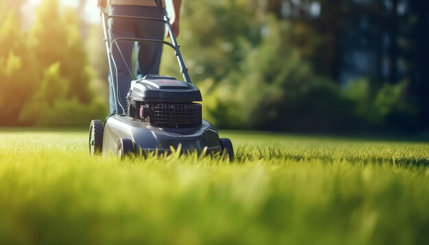 Cortadora de césped para cortar hierba verde fresca