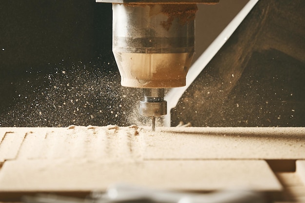 Cortar madera mediante una máquina con control numérico herramienta Cnc Industria de la carpintería
