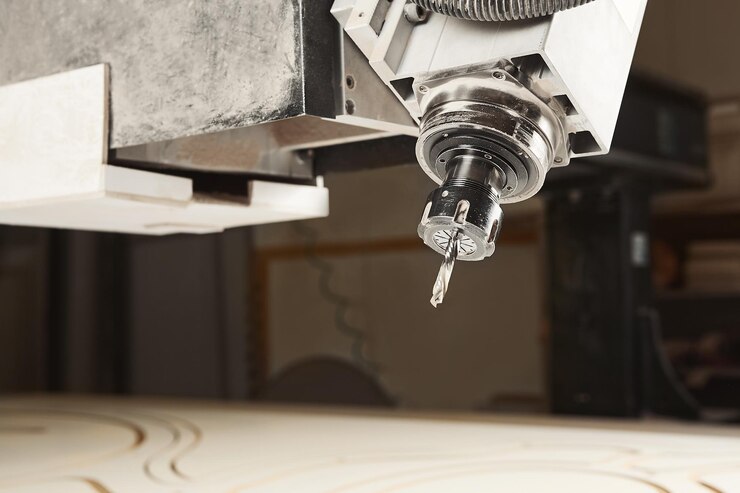 Foto cortar madera con una máquina de control numérico con herramienta cnc