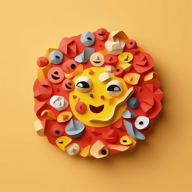 Cortar a través de la ilustración de artesanía de papel minimalista del Día de Emoji en estilo 3D