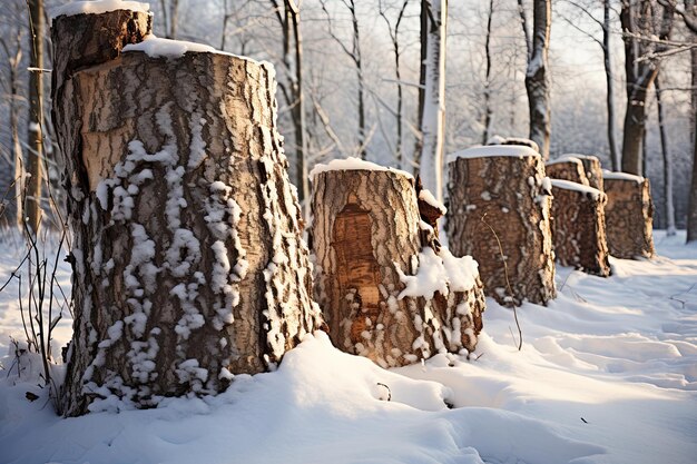 Cortar los troncos de los árboles en invierno