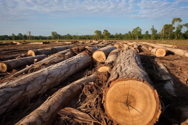 Cortar troncos de árvores em áreas desmatadas