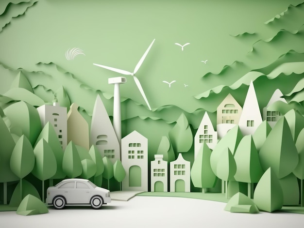 Corte de papel de energia verde e meio ambiente Generative AI