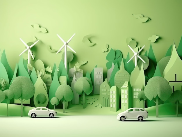 Corte de papel de energia verde e meio ambiente Generative AI