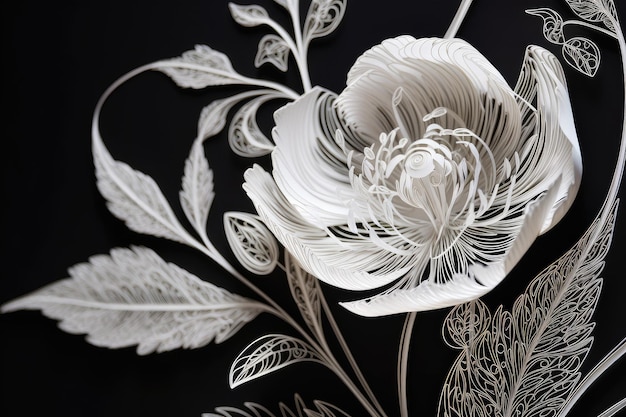 Corte de papel delicado e moderno de designers de eustoma bloom com linhas e formas intrincadas