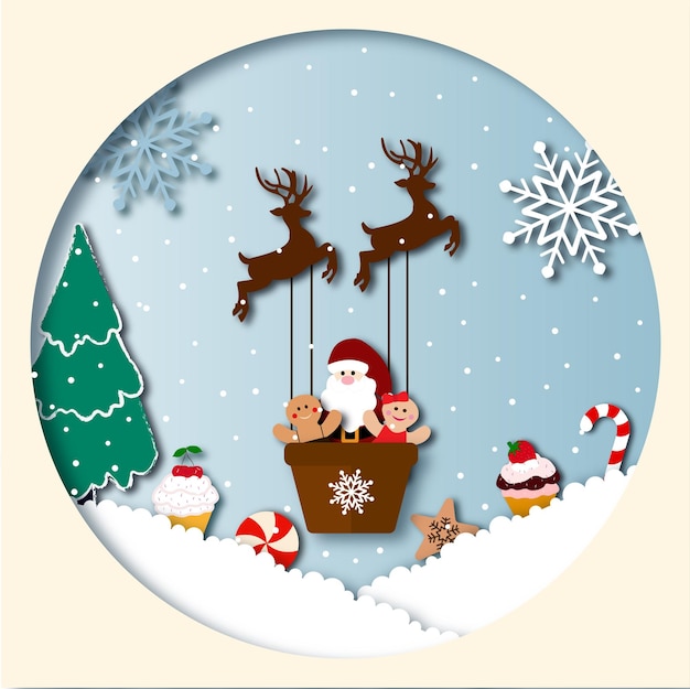 Corte de papel doce feliz Natal dirigível cervo biscoitos de Papai Noel doces cupcake pinheiro neve