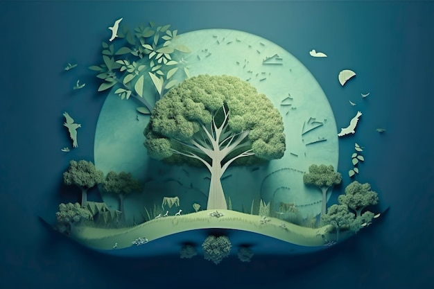 Corte de papel Meio ambiente mundial e conceito do dia da terra Feliz Dia da Terra 22 de abril Salve a Terra para proteção ambiental Gere Ai