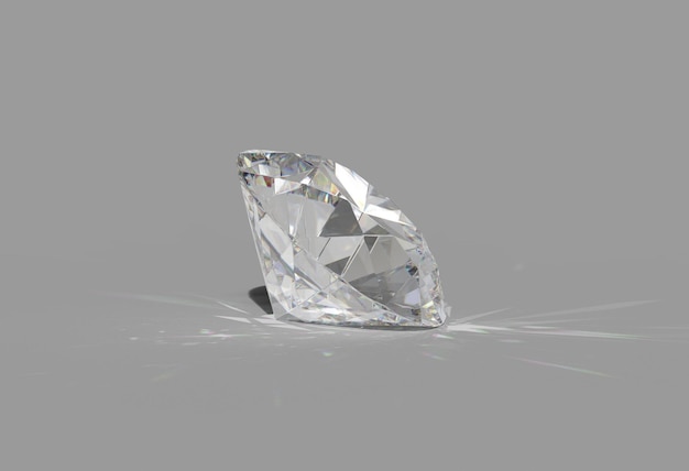 Corte de diamante redondo sobre fondo blanco brillante contraluz rayos cáusticos brillantes 3D Render