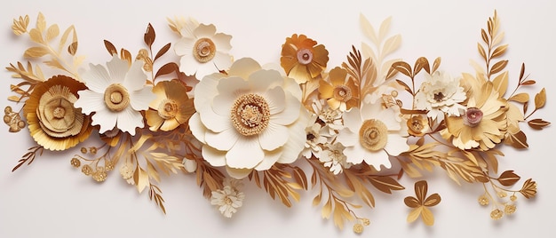 El corte de flores de papel de flor dorada con elegantes acentos dorados