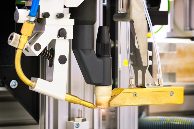 Foto corte de metal a partir del concepto de tecnología industrial moderna con láser