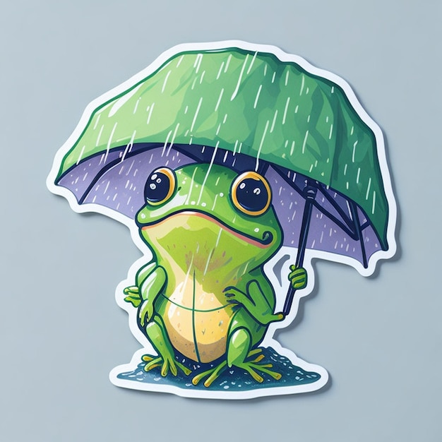 corte o design do adesivo com o tema de um personagem sapo fofo usando um guarda-chuva gerado por IA