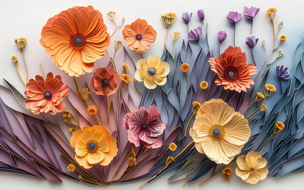 Un corte en papel 3D al estilo de los dibujos animados surrealistas con sombreado detallado, una flor seca de ensueño realista.