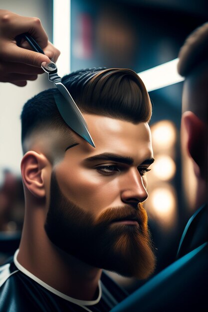 Foto el corte de pelo elegante del hombre generado por ai