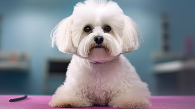 Corte de pelo de un perro Maltipoo de un salón de belleza IA generativa
