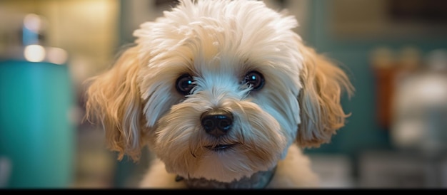 Corte de pelo de un perro Maltipoo de un salón de belleza IA generativa