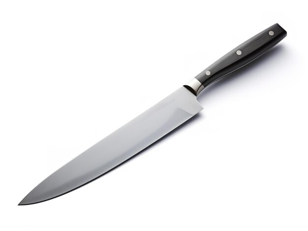 Foto el corte de precisión del cuchillo de acero inoxidable aislado en un fondo blanco generado por la ia