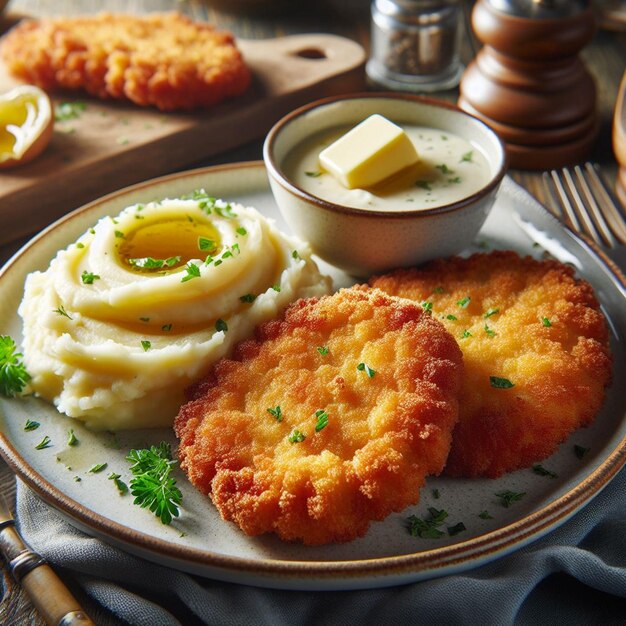 Foto cortes com puré de batatas