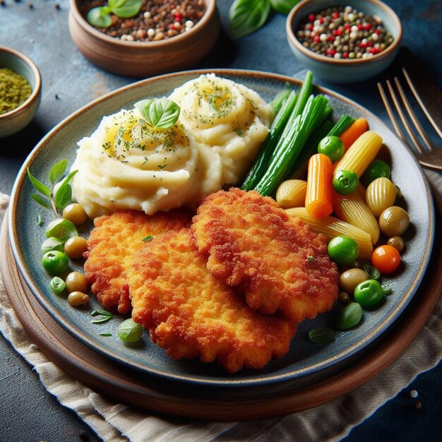 Foto cortes com puré de batatas