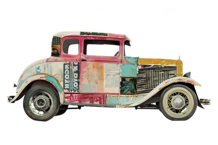 Foto cortes de colagem de formas de carros vintage transporte de automóveis retro