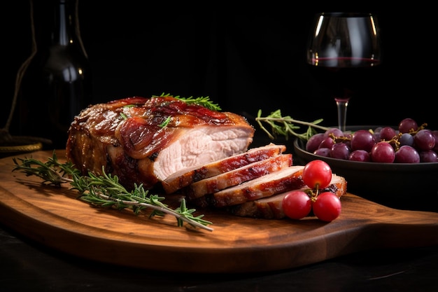 Cortes de porco com vinho vermelho a bordo