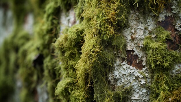 Corteza de árbol cubierta de musgo y líquene