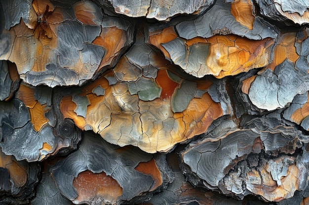 La corteza de un pino revela los intrincados patrones y texturas de su superficie escamosa de color marrón rojizo