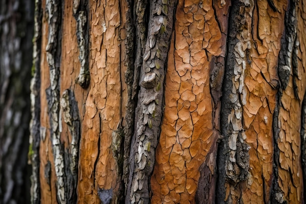 Foto cortiça de árvore texturizada em close-up com fungos