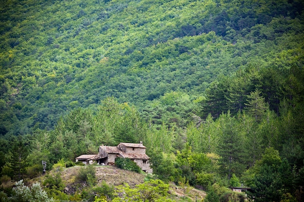 Cortijo de piedra abandonado en las montañas de Provenza, Francia. Tiro horizontal